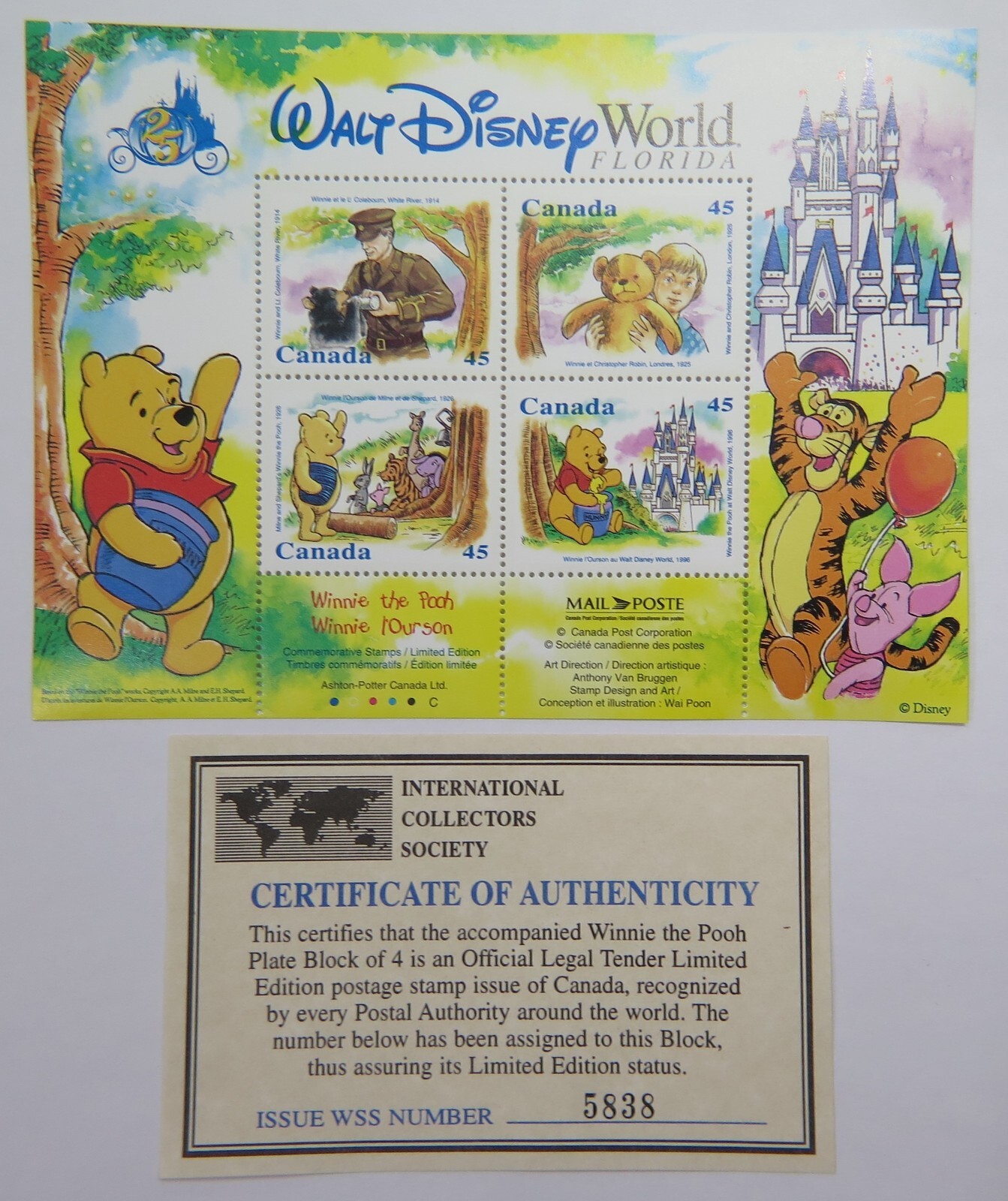 WALT DISNEY WORLD WINNIE THE POOH CANADA STAMP SHEET BLOCK OF 4 LIMITED EDITION⭐