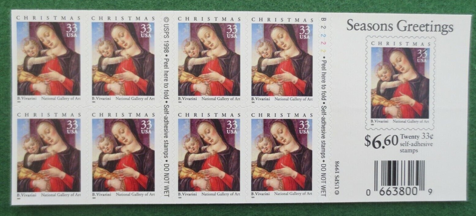 Three x 20 = 60 of MADONNA & CHILD 33¢ US Christmas Stamps by B. Vivarini 3355a