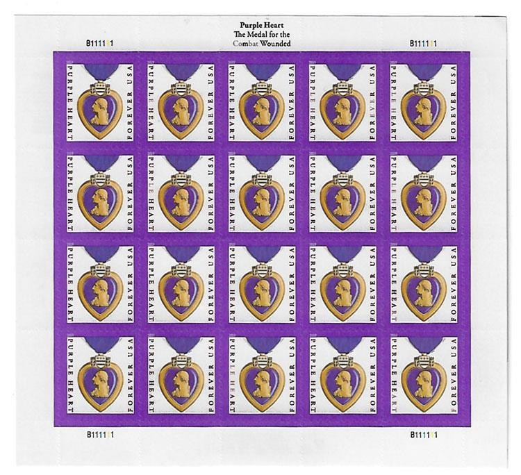 US SCOTT 5419 PANE OF 20 PURPLE HEART STAMPS FOREVER MNH