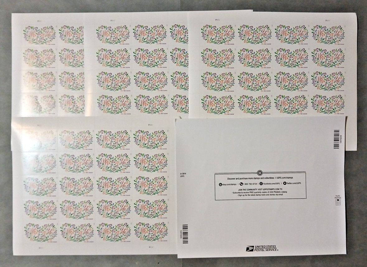 Yes, I Do Wedding Forever Stamps, 2 Ounce USPS 2011, Estate Sale lot of 5 Sheets