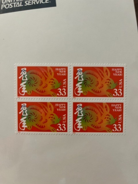 3272 Chinese Happy New Year – Rabbit. 33c block of 4. Sealed. MNH. free shipping
