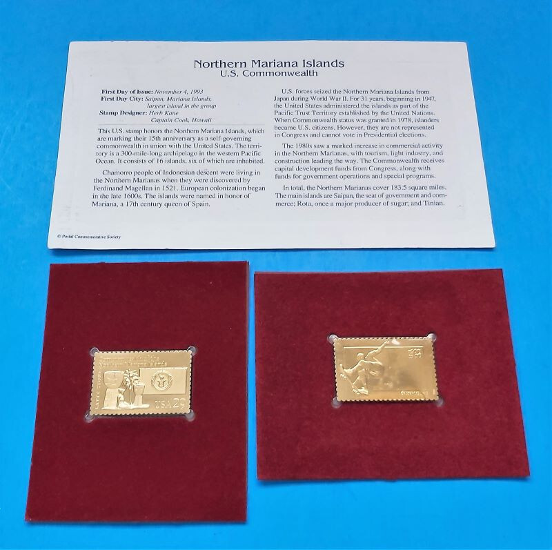 2 US Commonwealth 1st DAY ISSUE 29 & 33 CENT STAMP GOLD Northern Mariana Islands