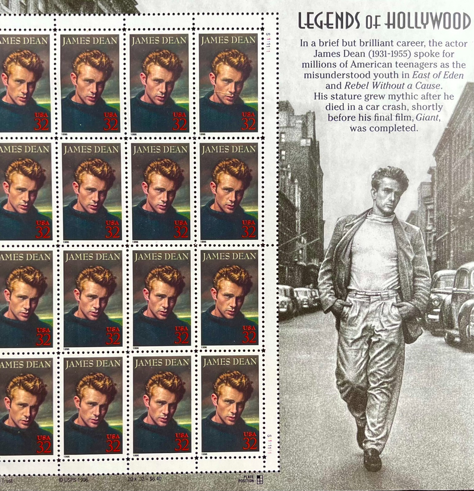JAMES DEAN GAY ICON ACTOR Vintage USPS STAMP PAGE United States Postal Service
