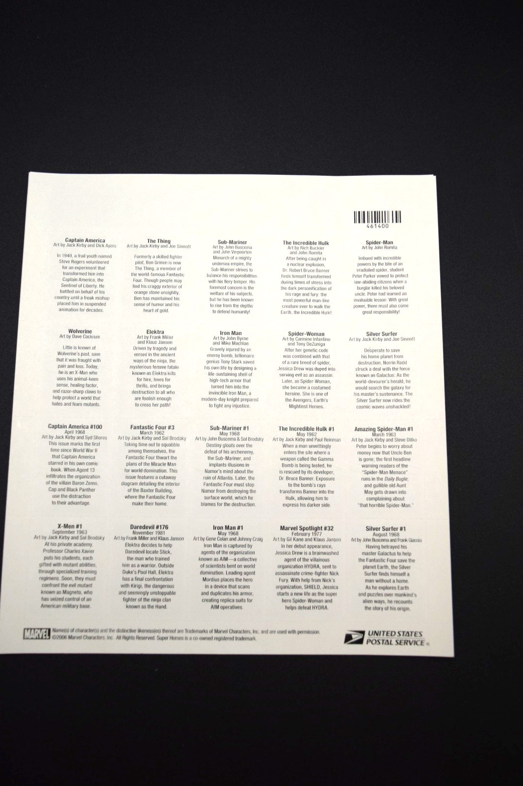 2006 Marvel Comics Super Heroes 41c US Stamps Scott #4159 Full Pane of 20 MNH