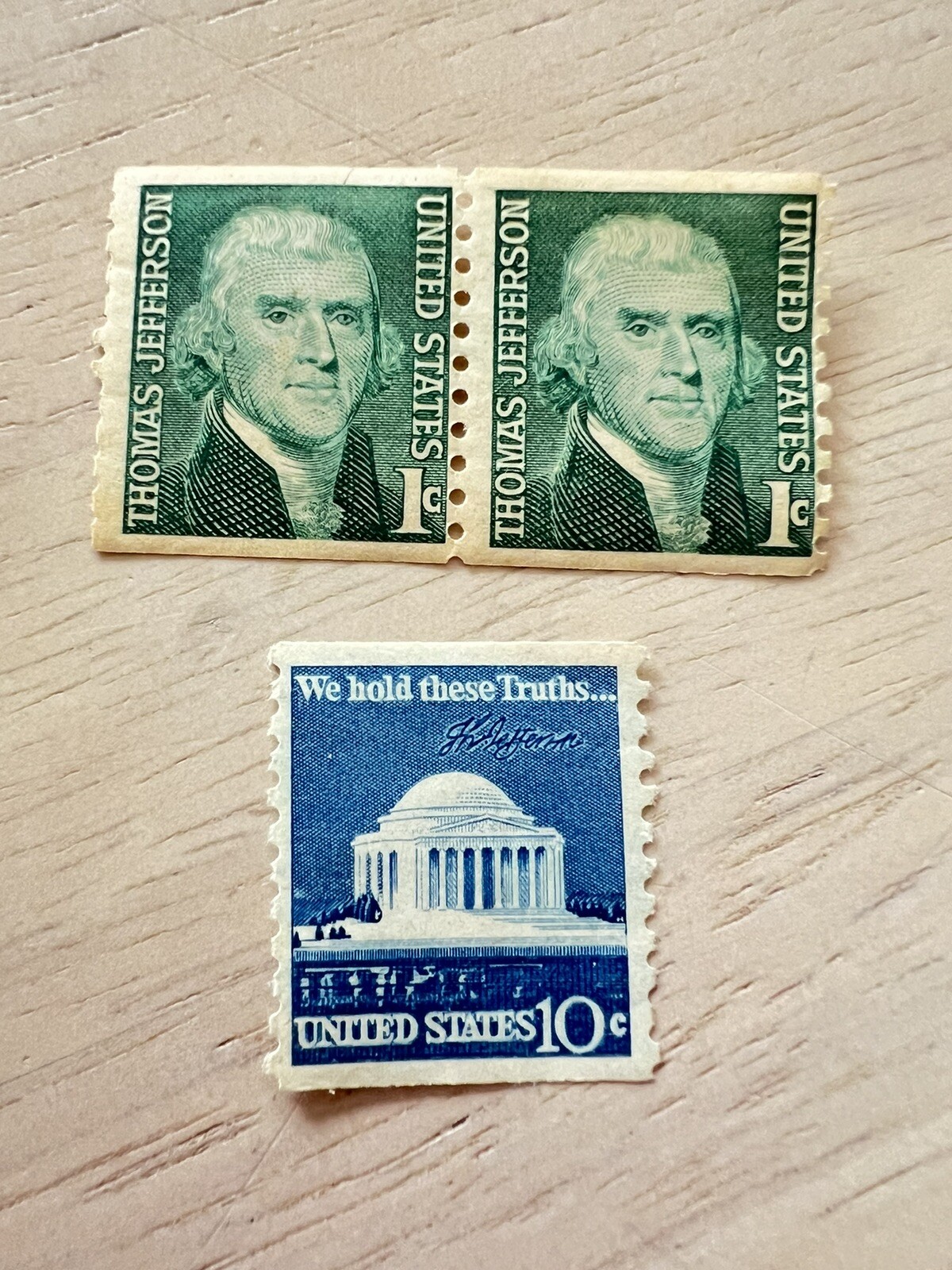 Thomas Jefferson 1 cent Postage Stamps 1968 + 10 Cent We Hold Truths (Lot of 3)