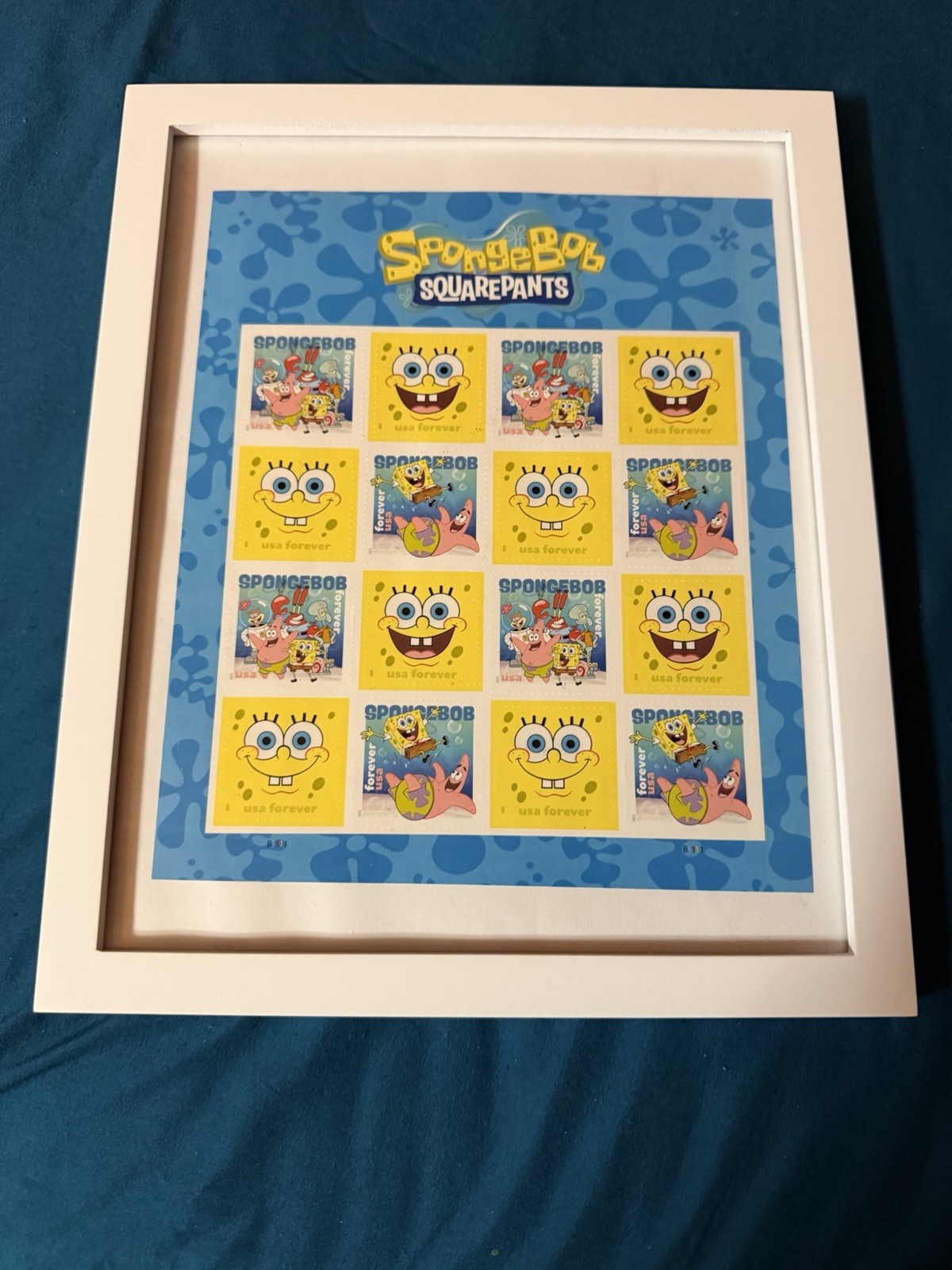 White Framed USPS Sponge Bob Full Sheets of 16 Forever Stamps Great Collecting