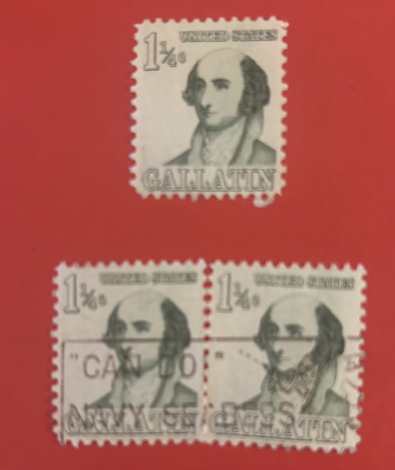 3 Albert Gallatin 1 1/4 Cent Stamp – 2 Are With Custom Cancellation