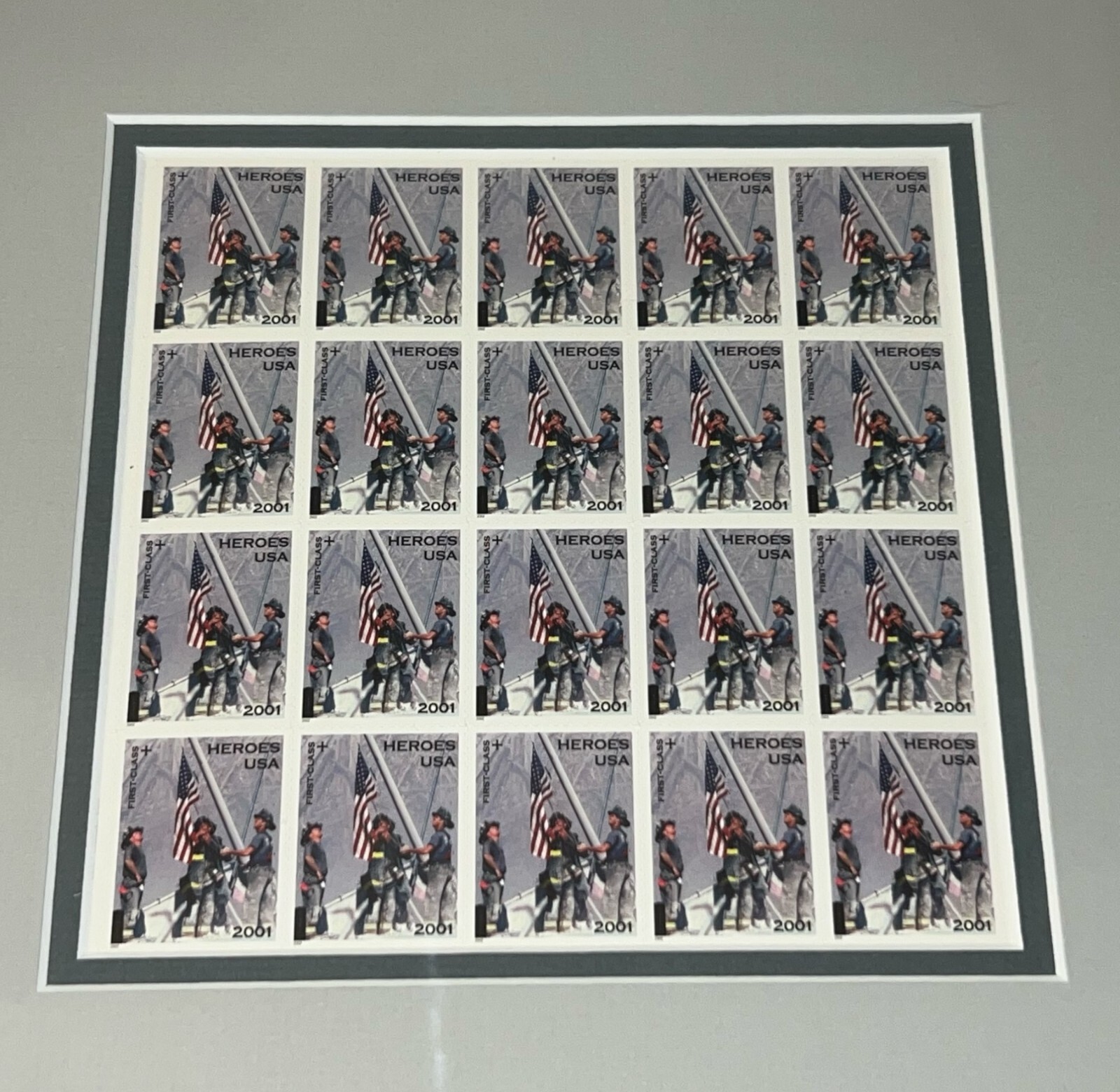America Responds 9/11 2001 Heroes USA First Class Stamp Sheet of 20 – Framed