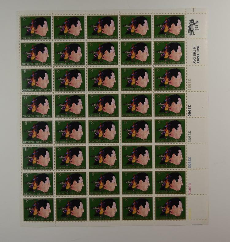US SCOTT 1484 PANE OF 40 GEORGE GERSHWIN STAMPS 8 CENT FACE MNH