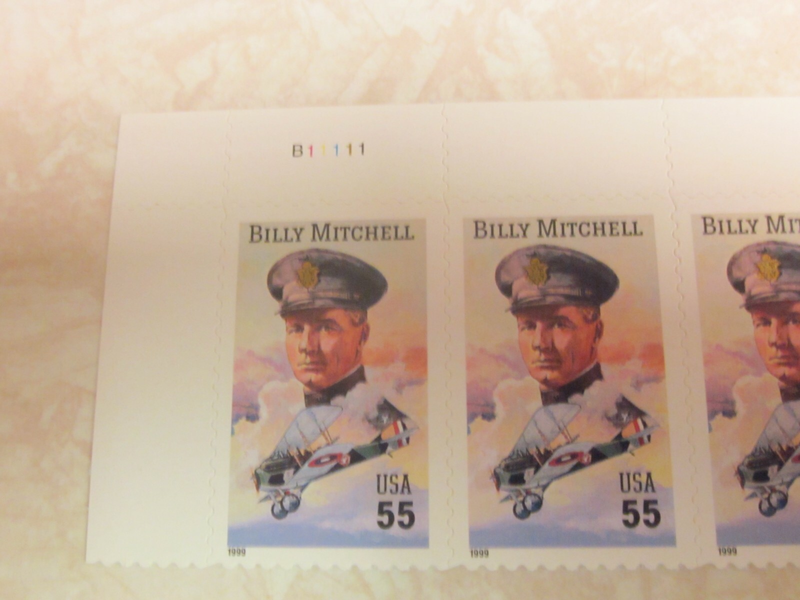 #3330 GENERAL WILLIAM “BILLY” MITCHELL Block of 5 55 Cent Postage Stamps Mint