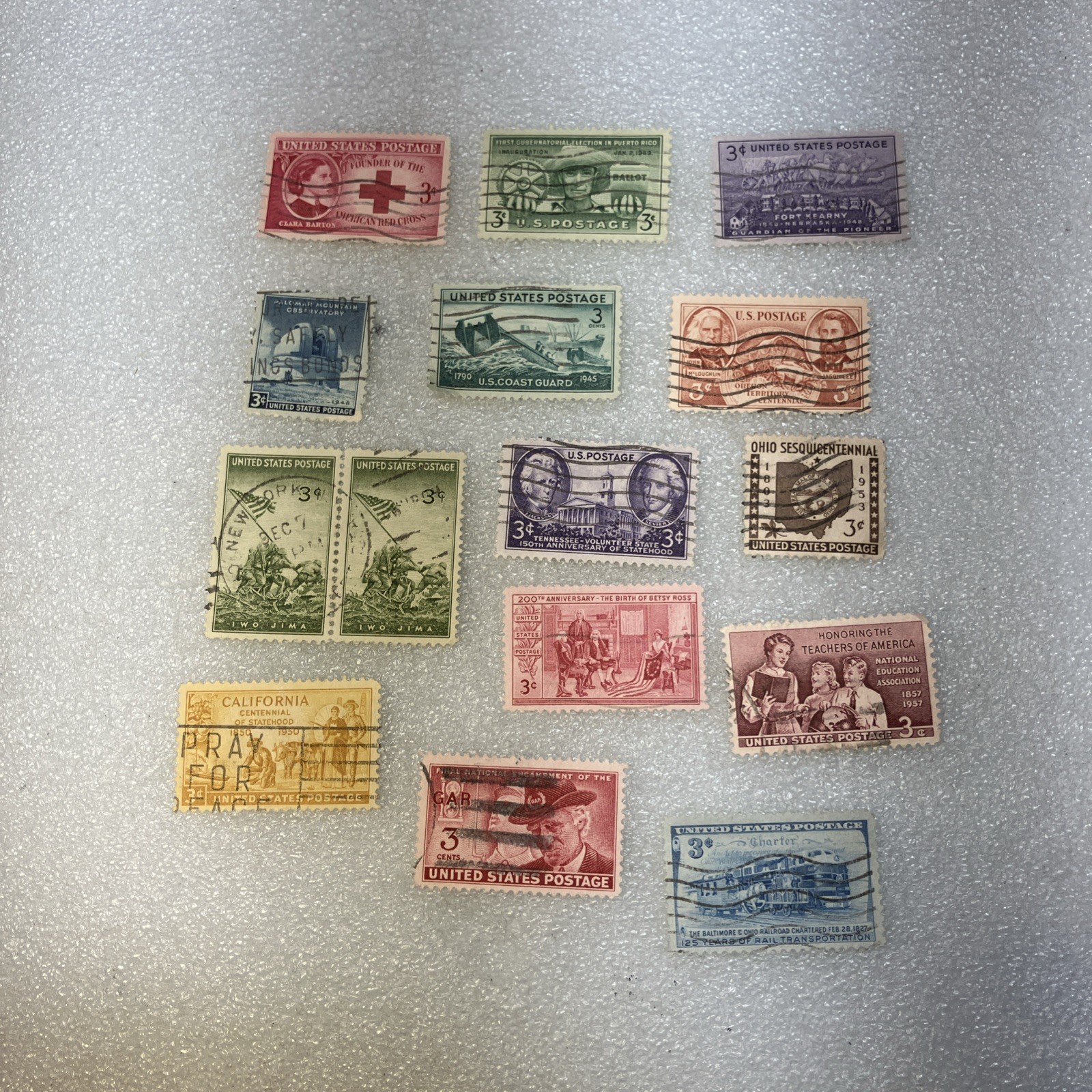 15 USED/Cancelled Commemorative 3c 1941-1955 US Stamps. Varied Lot. $1 Ships.