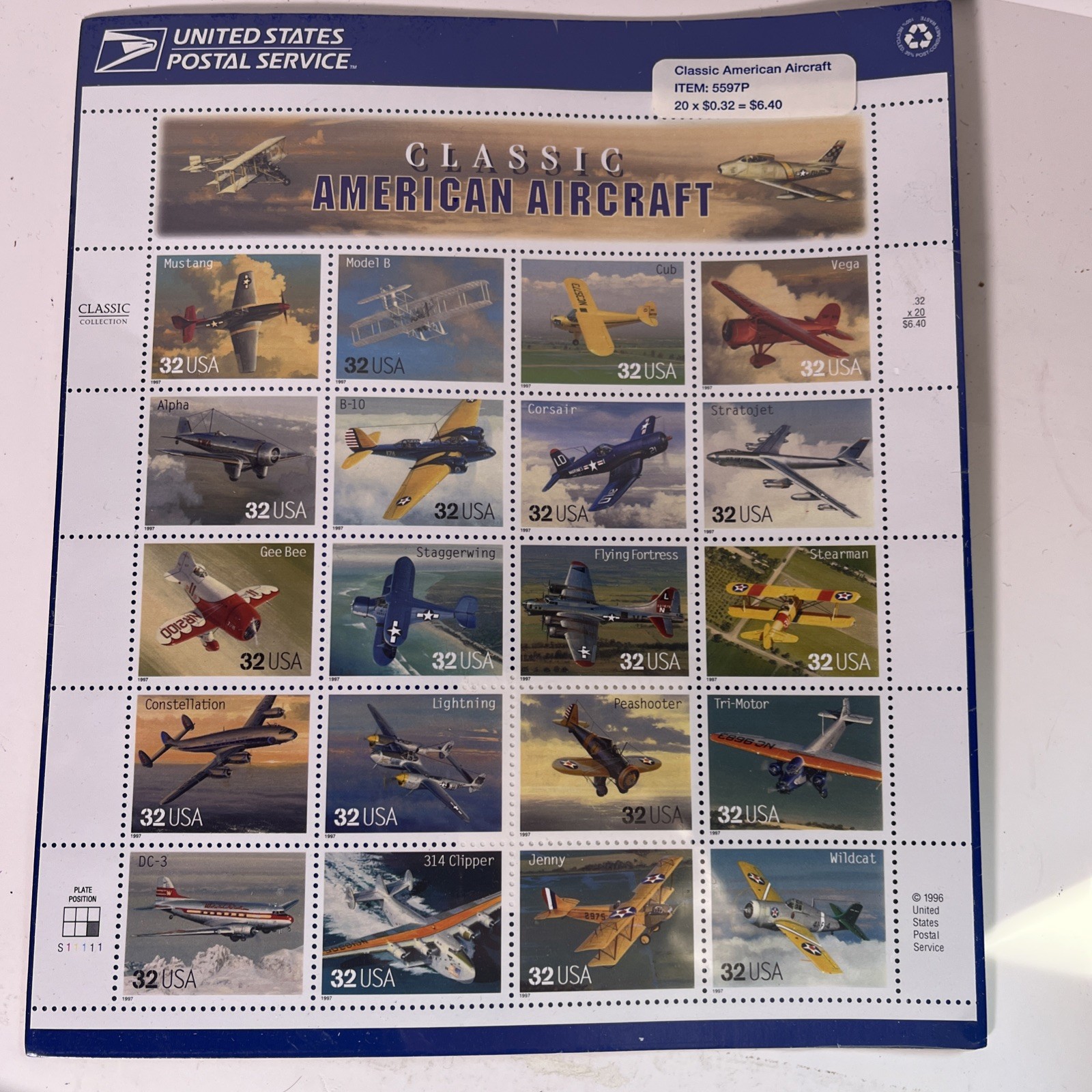 20 CLASSIC AMERICAN AIRCRAFT 32¢ US Stamps. USA Sc # 3142