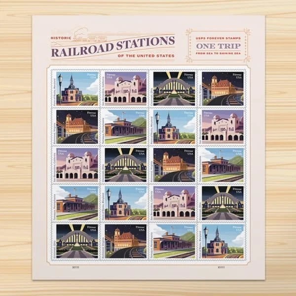 Railroad Stations (Sheet of 20) First-Class Mail Forever Postage Stamps 2023…