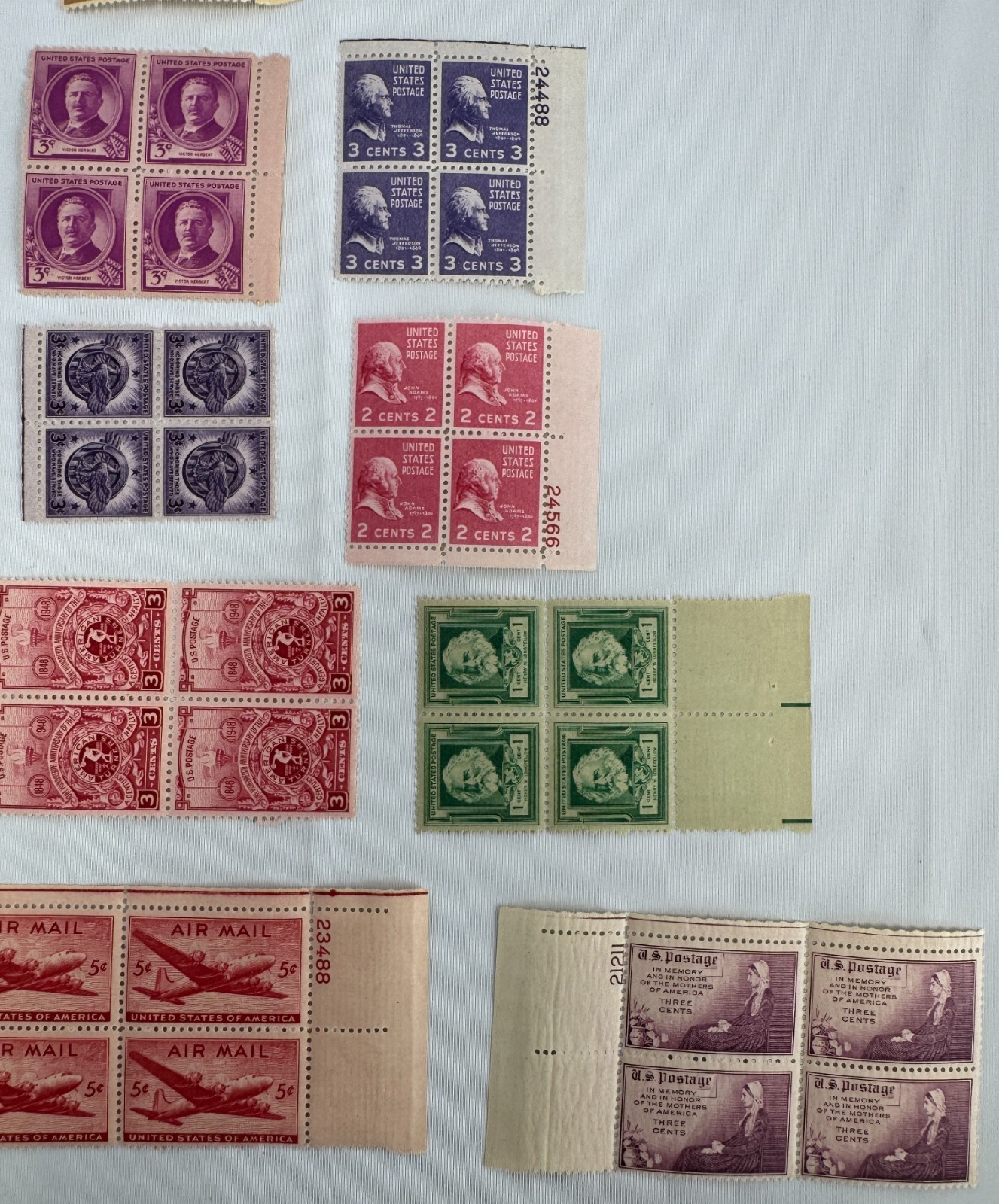 Vintage US Plate Block Collection 13 Mint Plate Blocks 1937 to 1954 Liberty