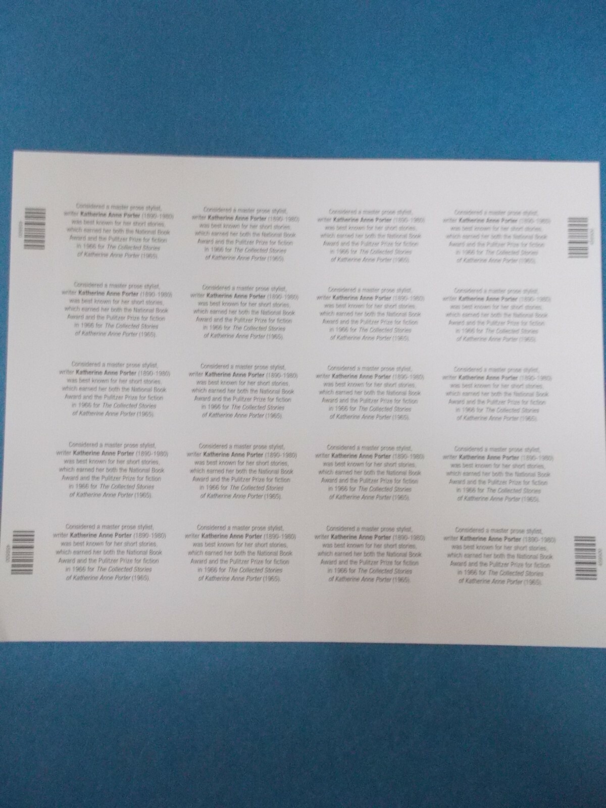 #4030 KATHERINE ANNE PORTER Sheet of 20 39 Cent Stamps MNH Free Shipping 2005/06
