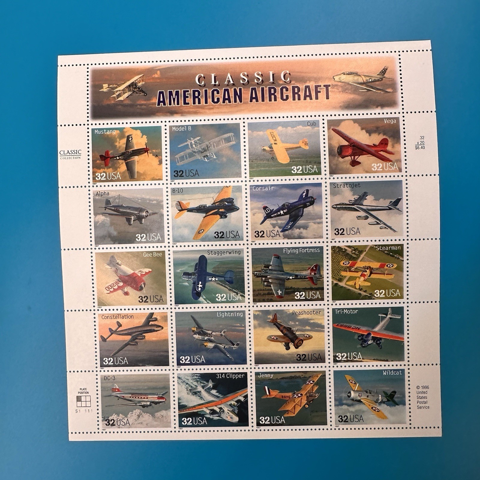 US Scott #3142 Classic American Aircraft 1997 5 Sheets Of 20 34 Cent Stamps