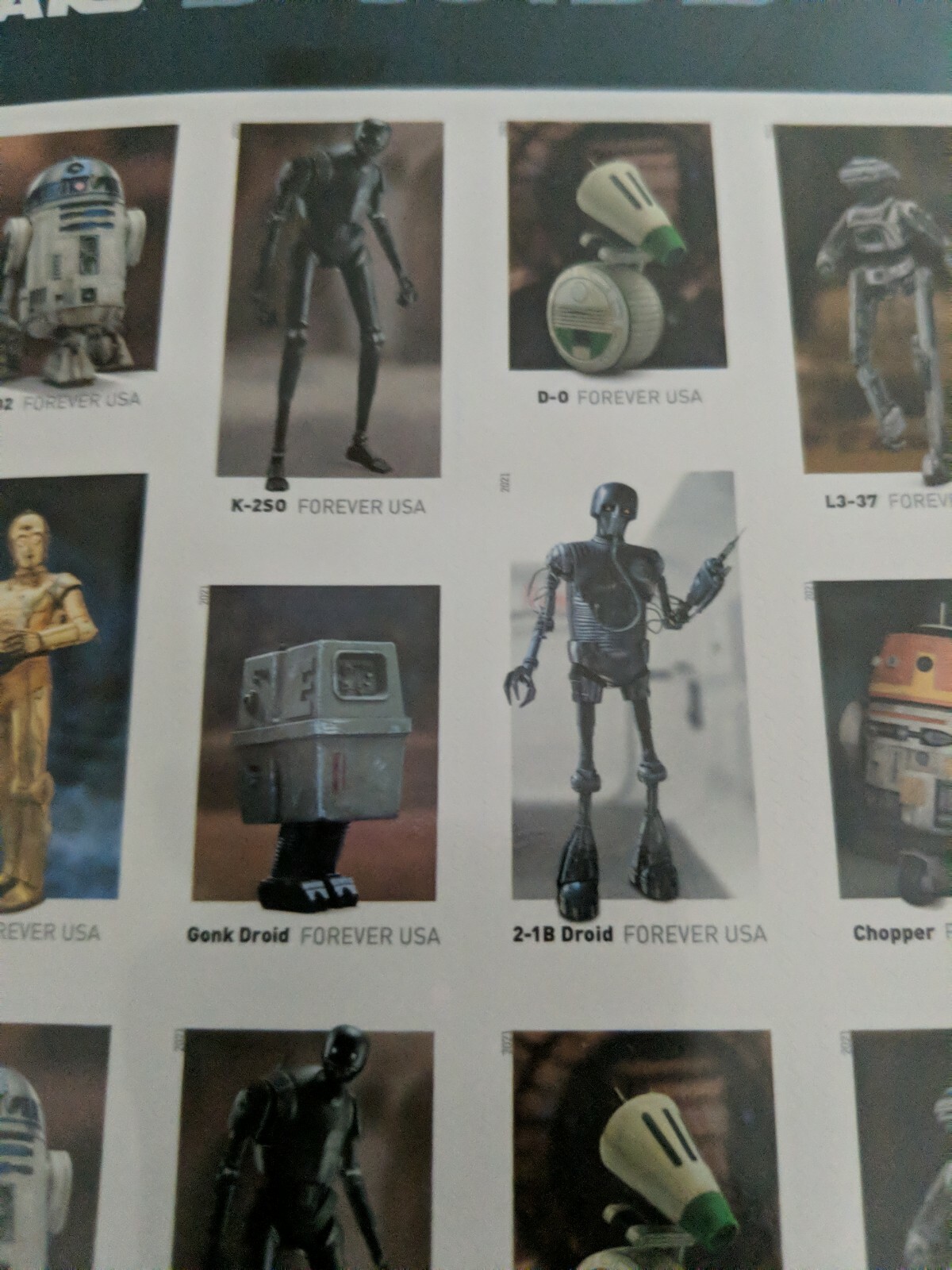 New USPS StarWars Droids Sheet of 20 Forever Stamps,ATTACHED,COLLECTIBLE 19#22#8