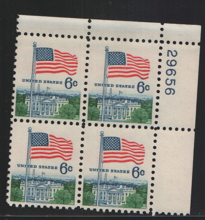 1968 6c Flag & White House Block of Four Scott #1338 ST227