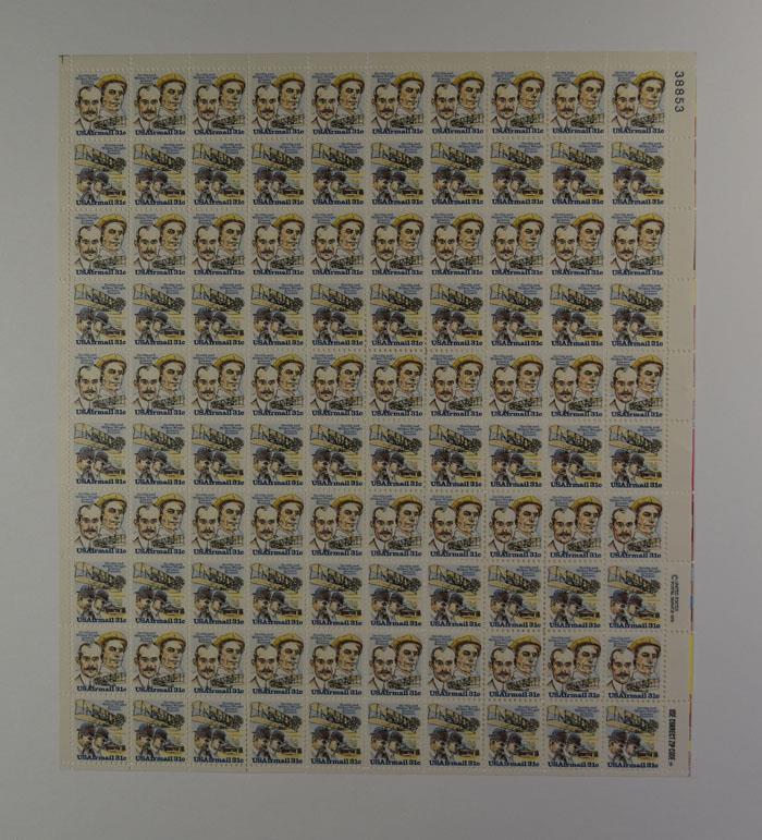 US SCOTT C93 – 94 PANE OF 100 OCTAVE CHANUTE STAMPS 21 CENT FACE MNH