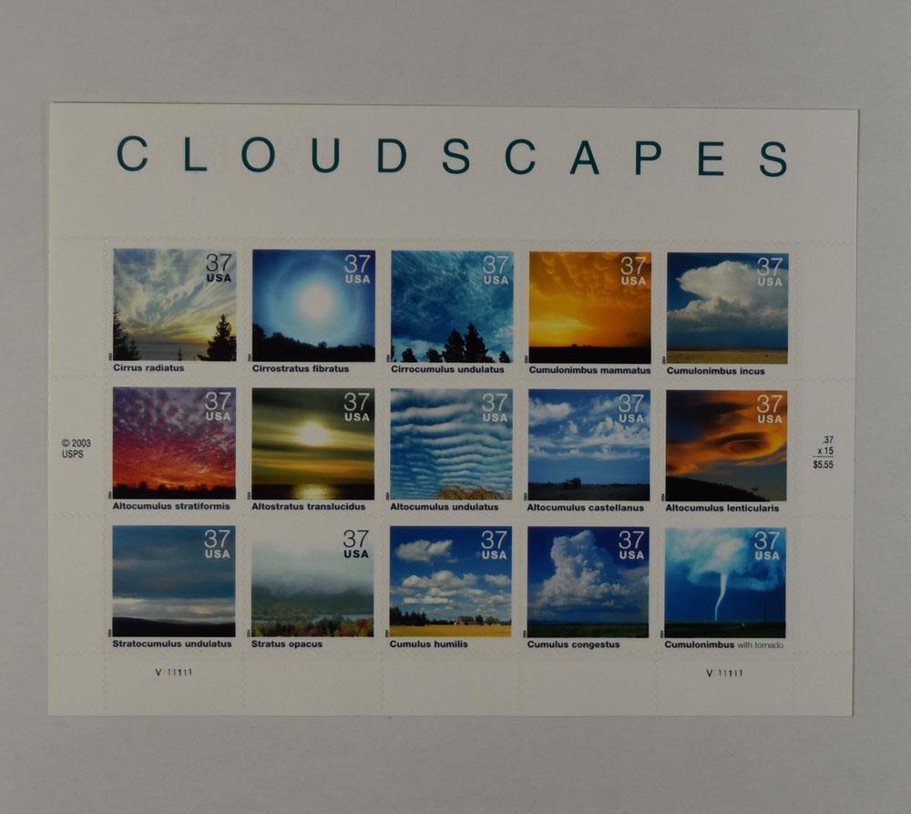 US SCOTT 3878 CLOUDSCAPES PANE OF 15 STAMPS 37 CENT FACE MNH