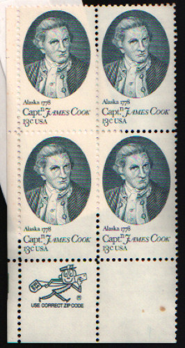 1978 13c Captain Cook Bicentennial: Alaska Block of Four Scott #1732 ST110