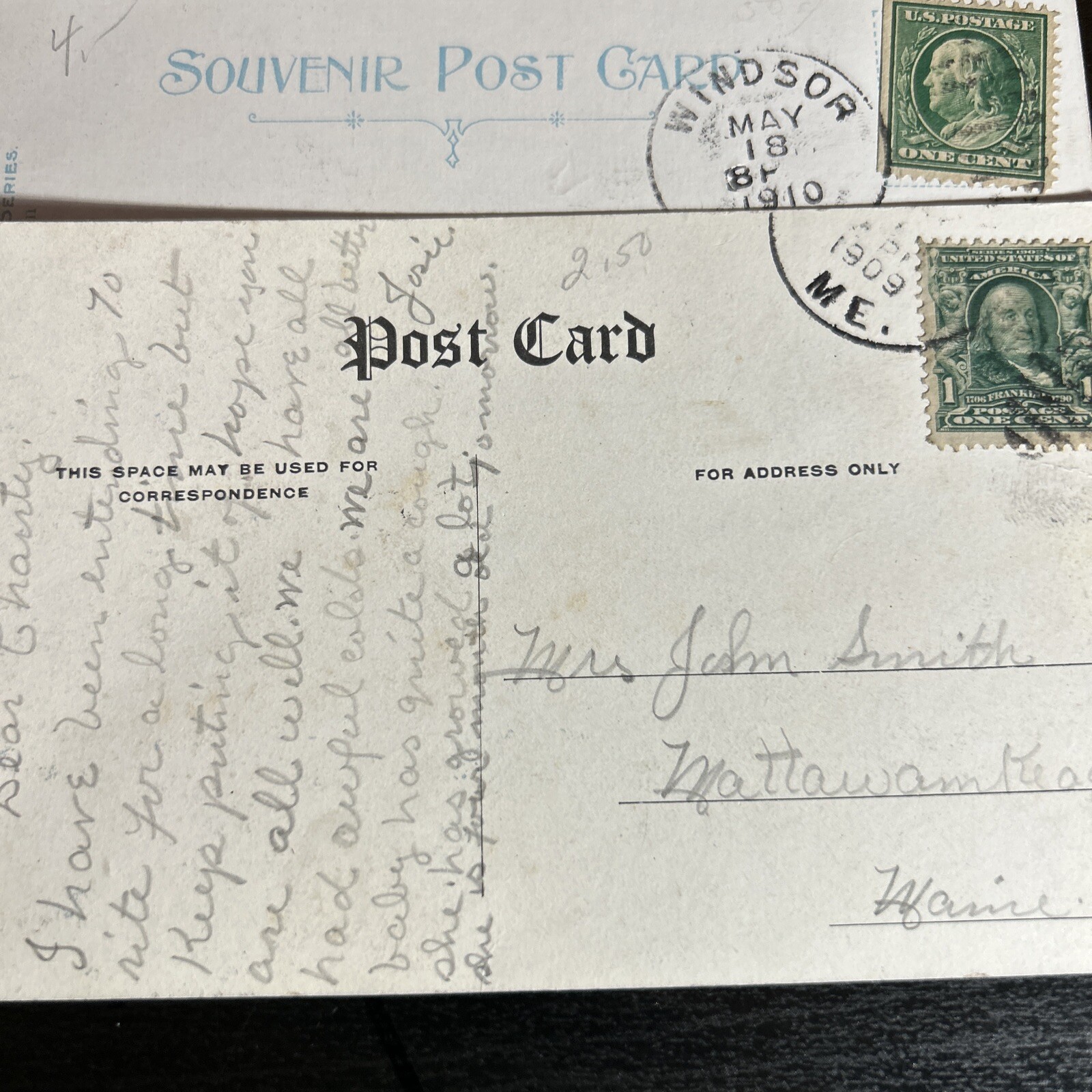 1 Cent Stamps Green Ben Franklin Stamp Postal Postmarked 1907-1910 Rare x 4