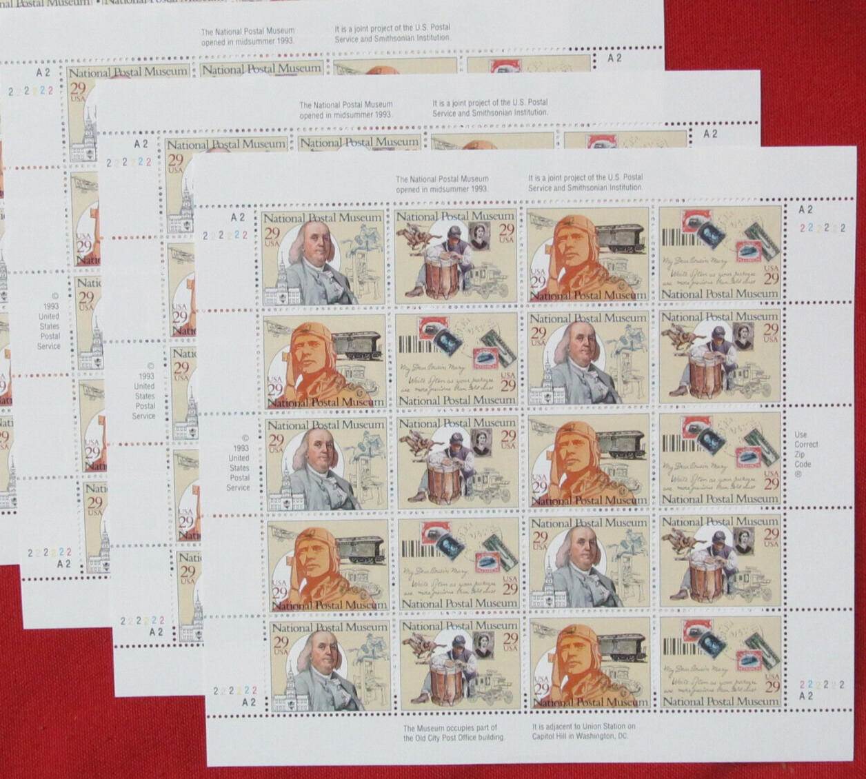 Four x 20 = 80 of NATIONAL POSTAL MUSEUM 29¢ US USA Postage Stamps Sc# 2779-2782