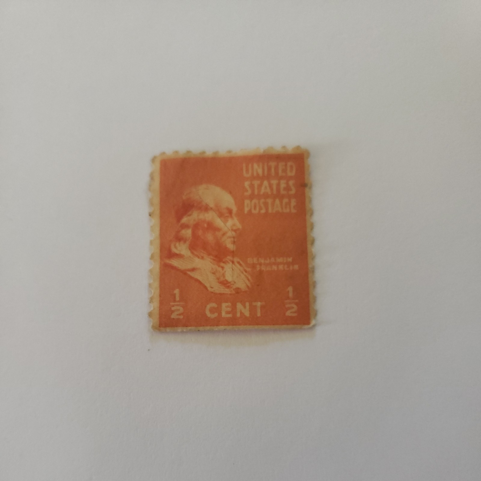 Vintage 1/2 Cent Postage Stamp Featuring Benjamin Franklin 1938 VF