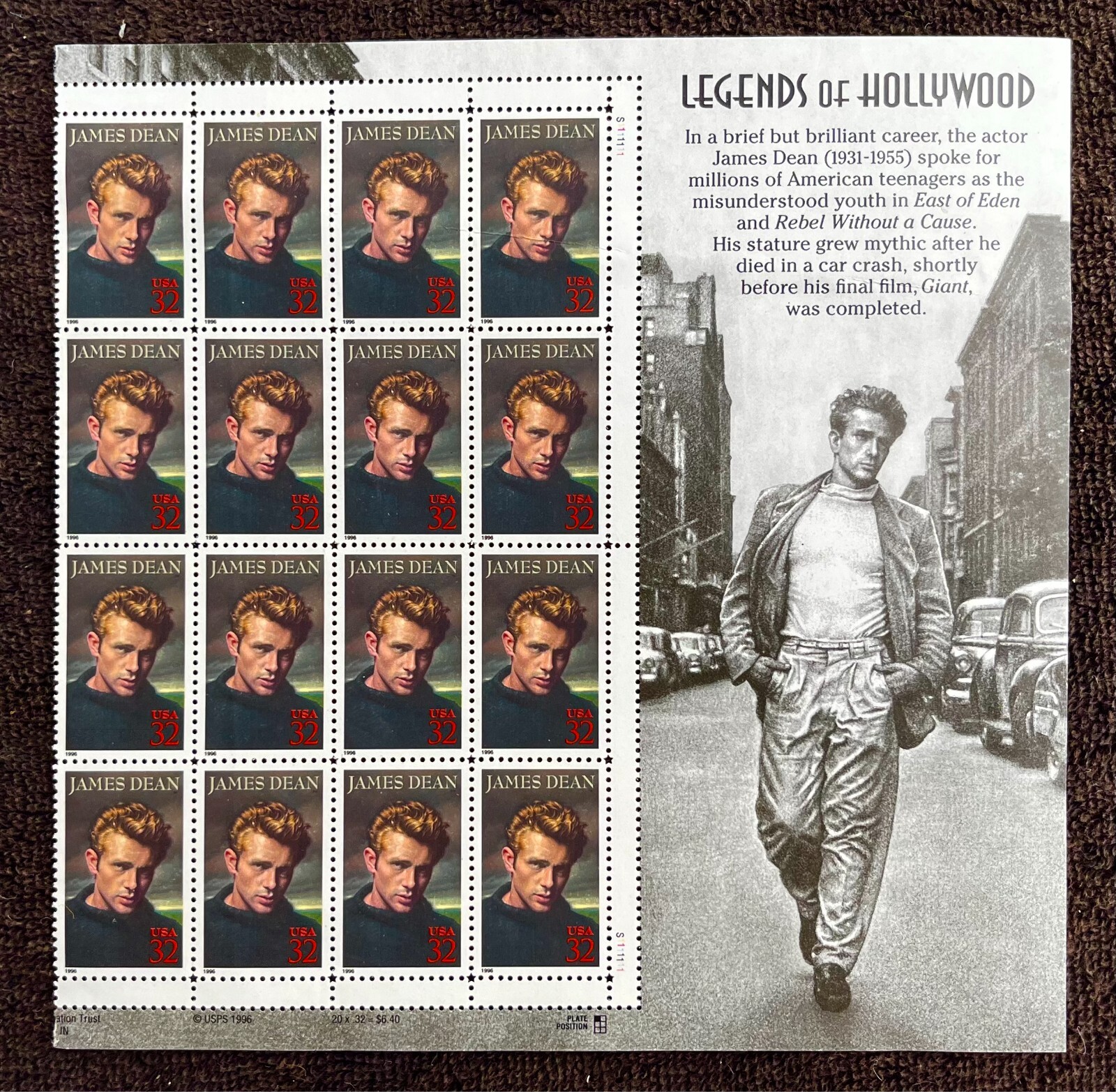 JAMES DEAN GAY ICON ACTOR Vintage USPS STAMP PAGE United States Postal Service