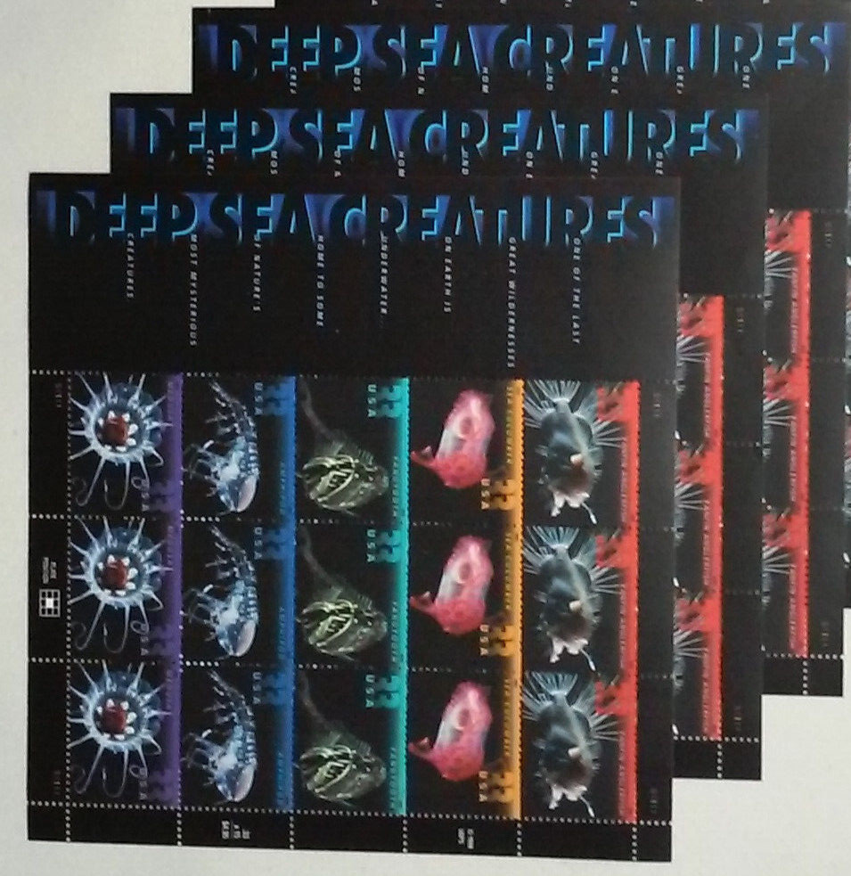 Three Sheets x 15 = 45 of DEEP SEA CREATURES 33¢ US USA Stamps Scott # 3439-3443