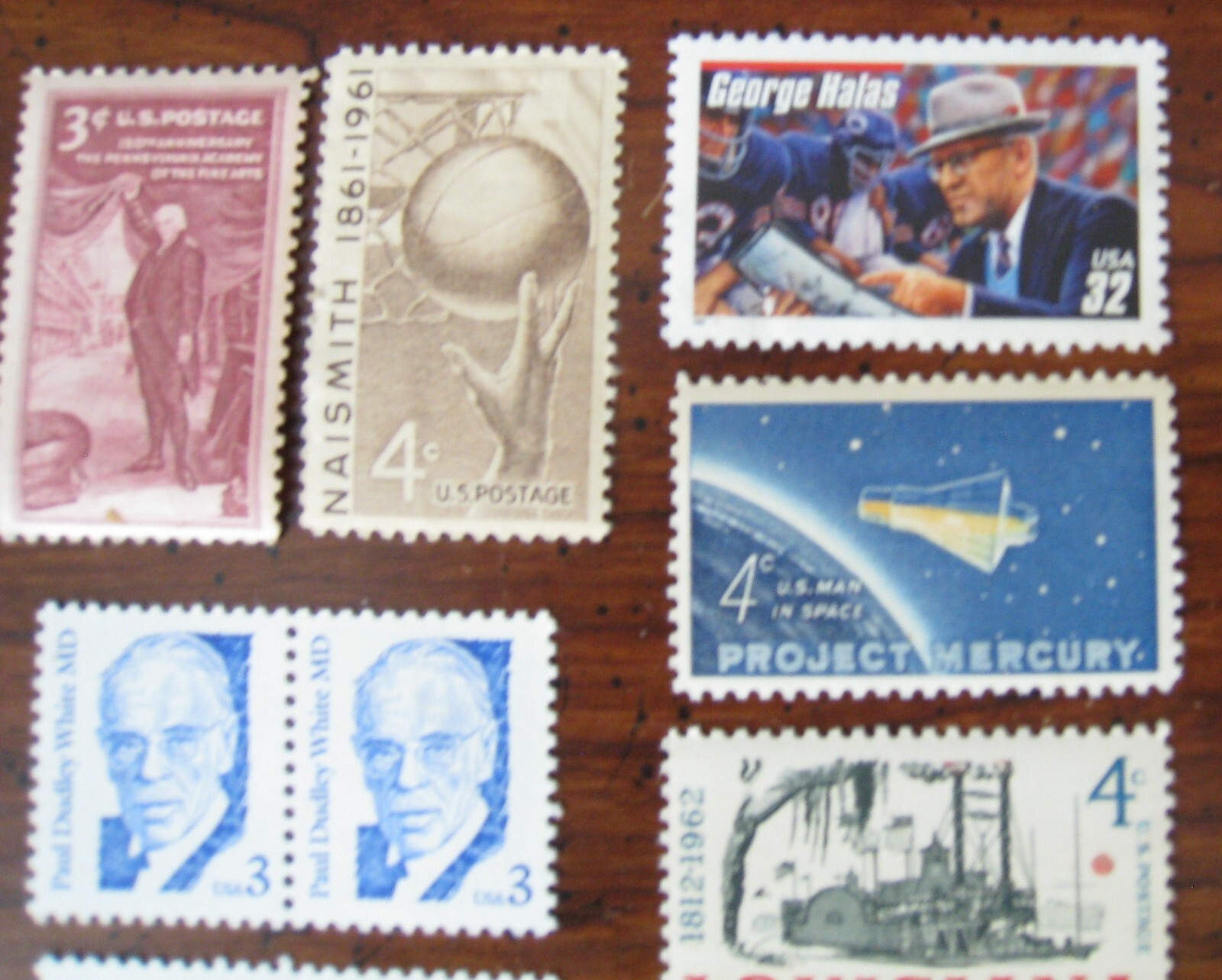 (12) USPS Assorted Stamps 1c to 32c George Halas, Margaret Mitchell, Basketball