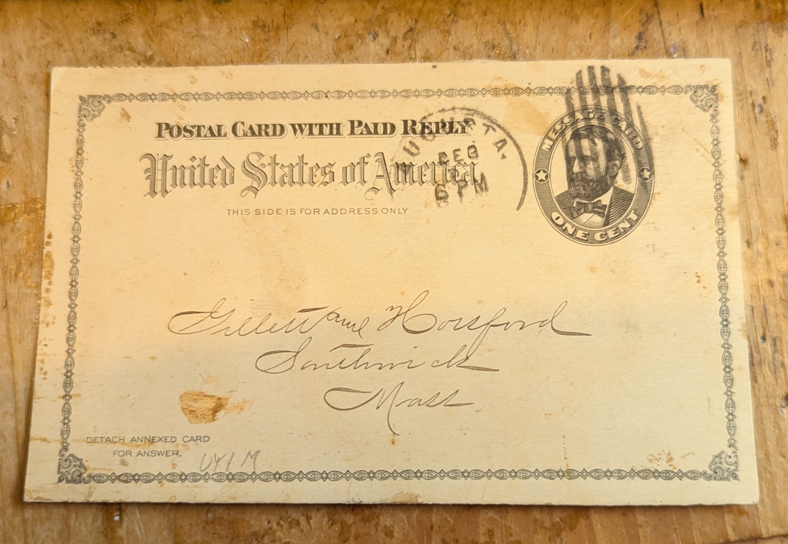 1873 United States Postal Card with Paid Reply , featuring a 1-cent imprinted