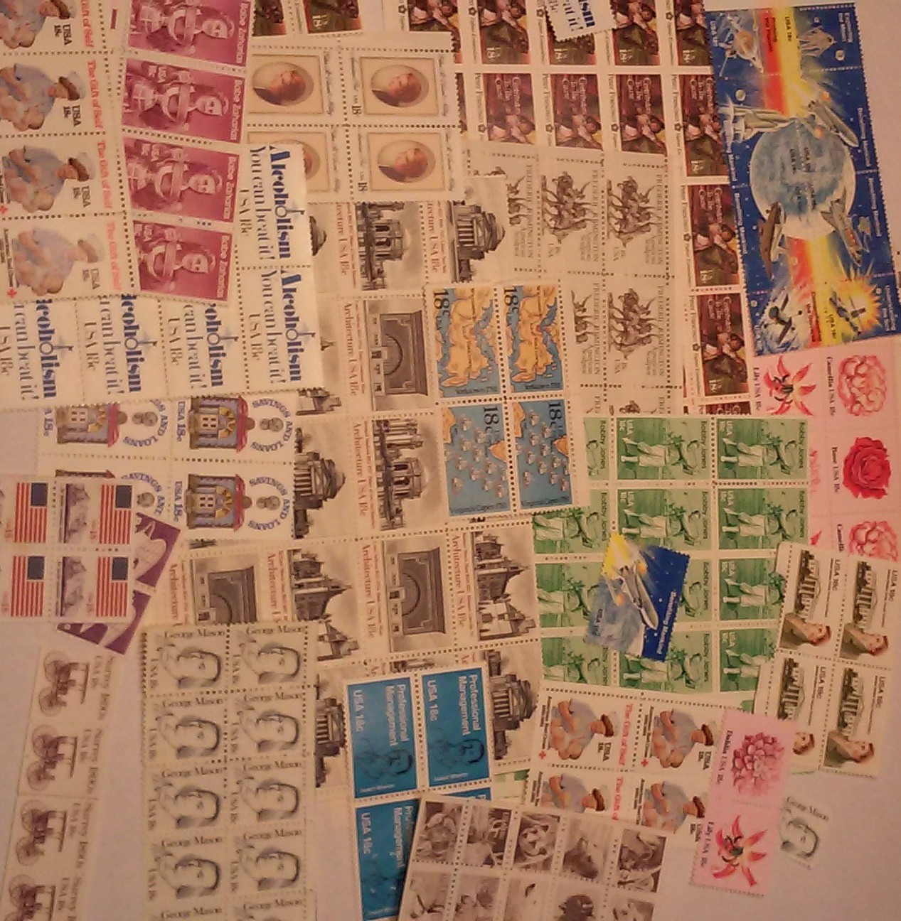Usable 100 Assorted Mixed Multiples & Singles of 18¢ US Postage Stamps FV $18.00