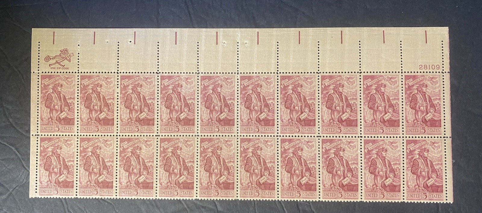 SCOTT 1268 DANTE 100TH ANNIVERSARY 5 cent BLOCK OF 20 POSTAGE STAMPS MNH