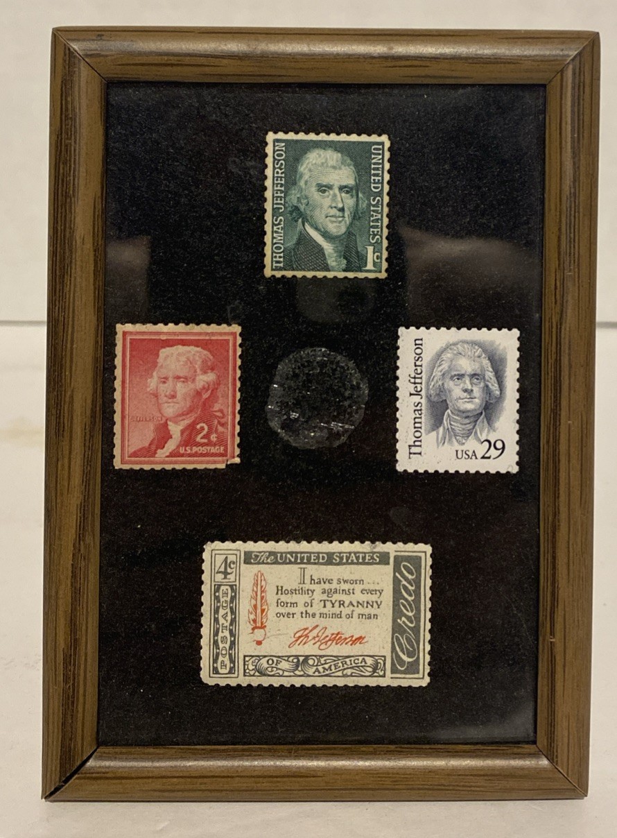 Thomas Jefferson 2c Red, 1c Green, 29c White, 4c Credo Stamp Framed
