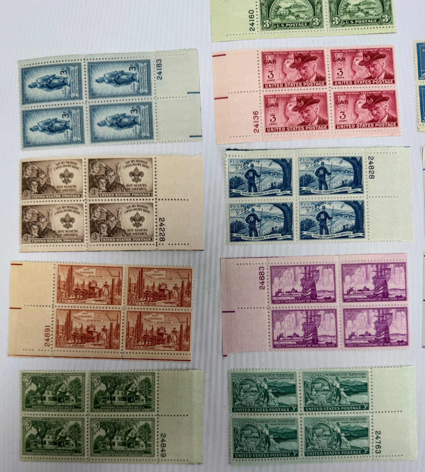 1950 US Commemorative Plate Block Collection MNH Americana History Scouts