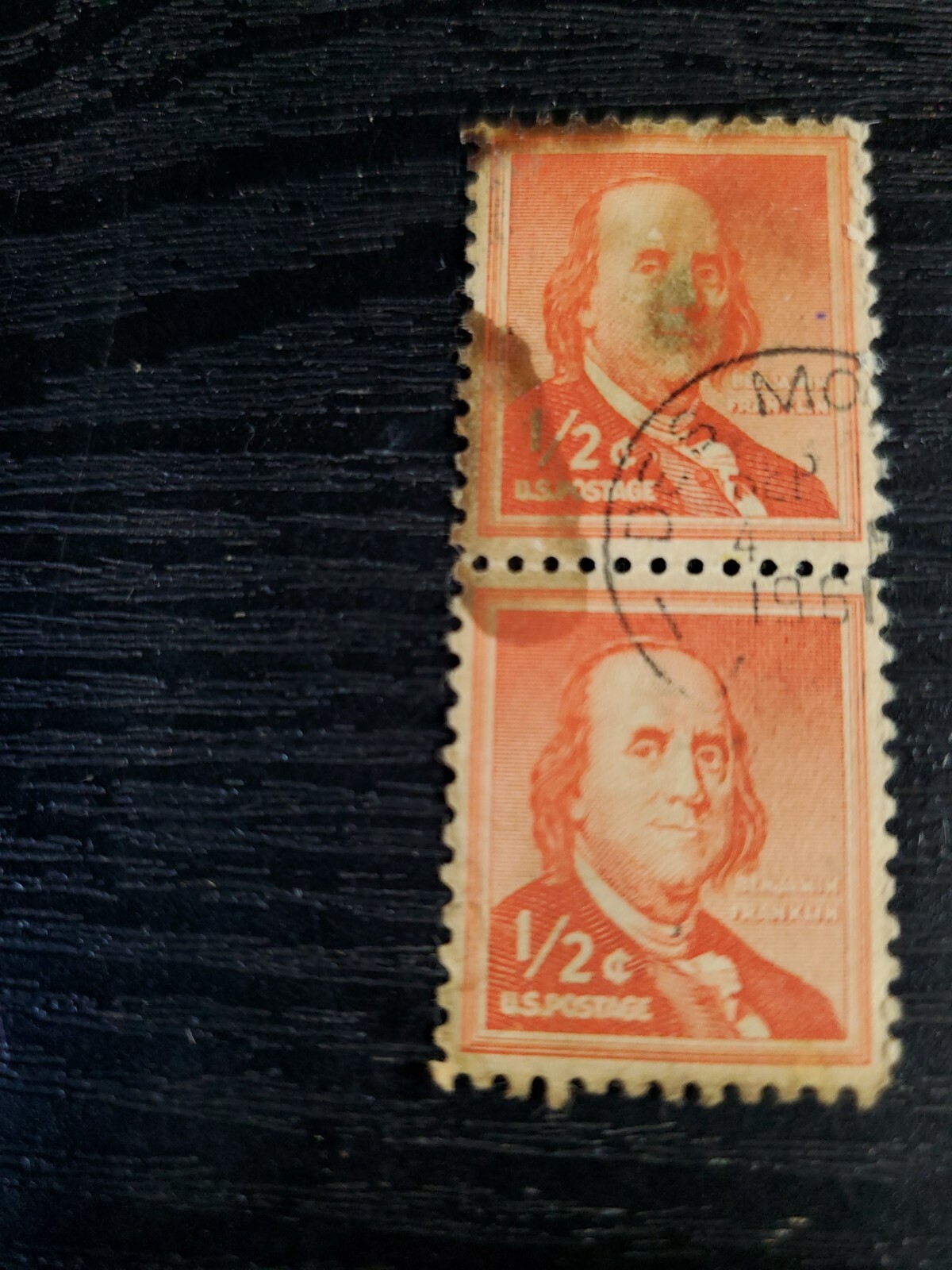 Ben Franklin 1/2 cent Stamp Block of 7 Used