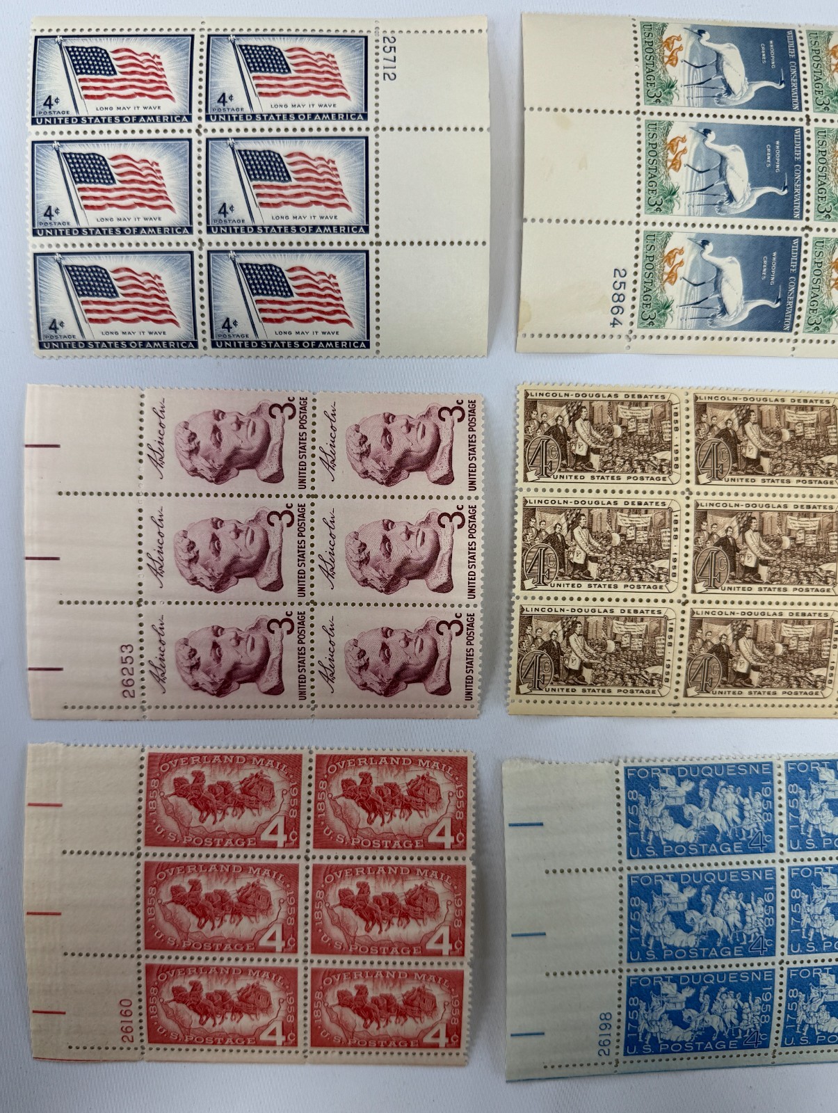 Vintage stamps US Plate Blocks 1958-1959 MNH Commemorative and Definitive Stamps