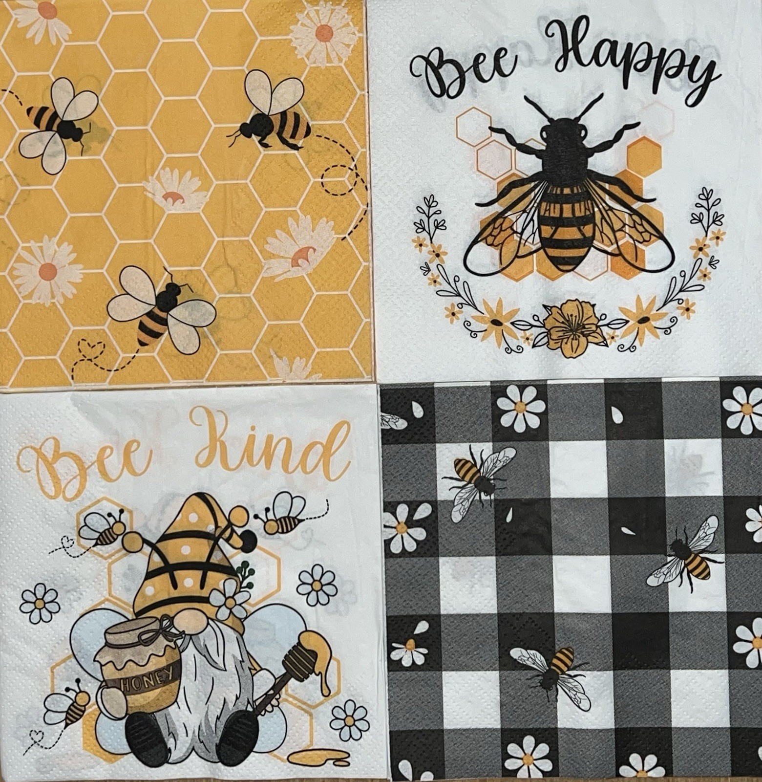 FOUR Paper BEVERAGE/COCKTAIL Decoupage Art Craft Napkins Honey Bee/Bees/bee Kind