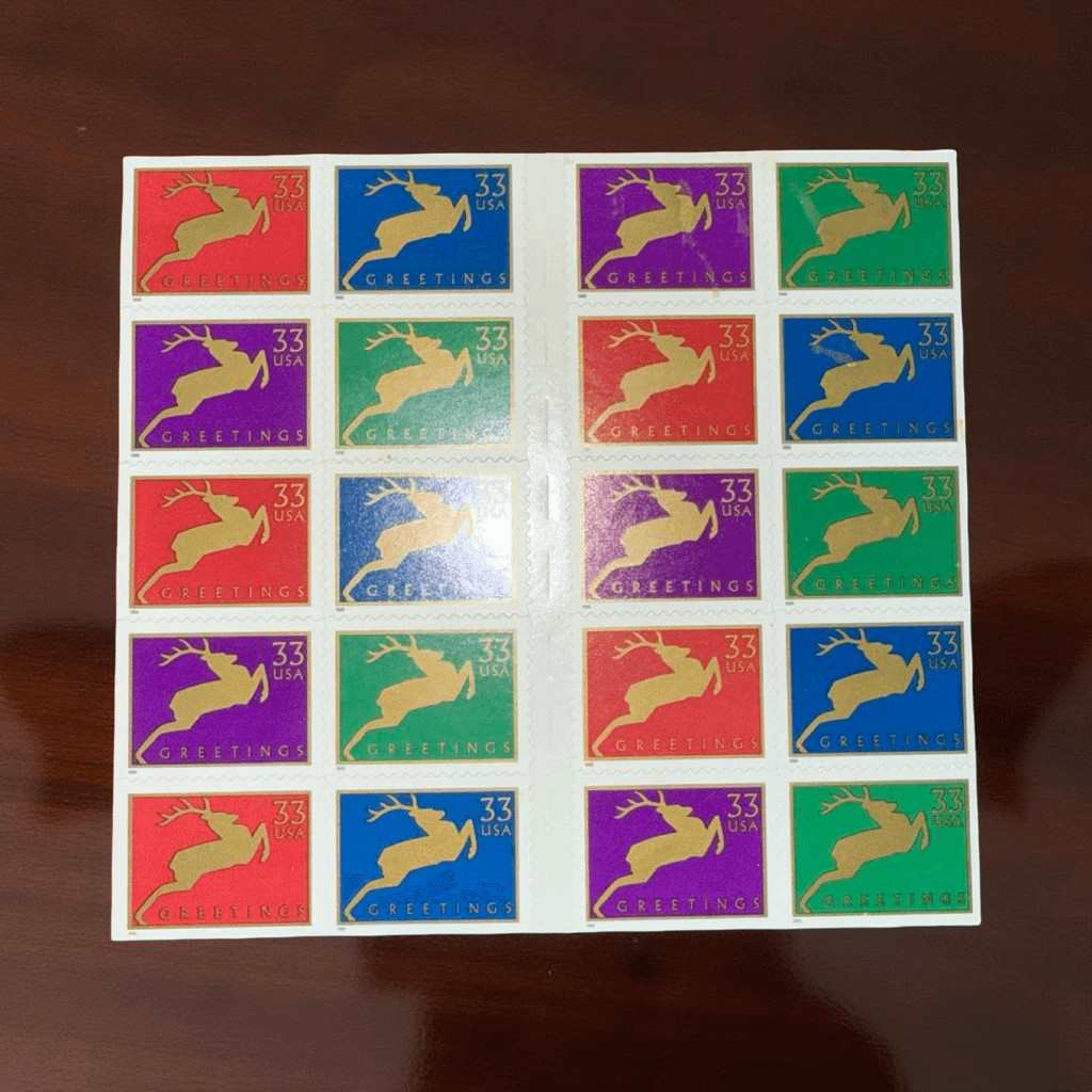 US Scott 1999 #3274a Booklet of 20 33 Cent Christmas Reindeer Stamps Unused
