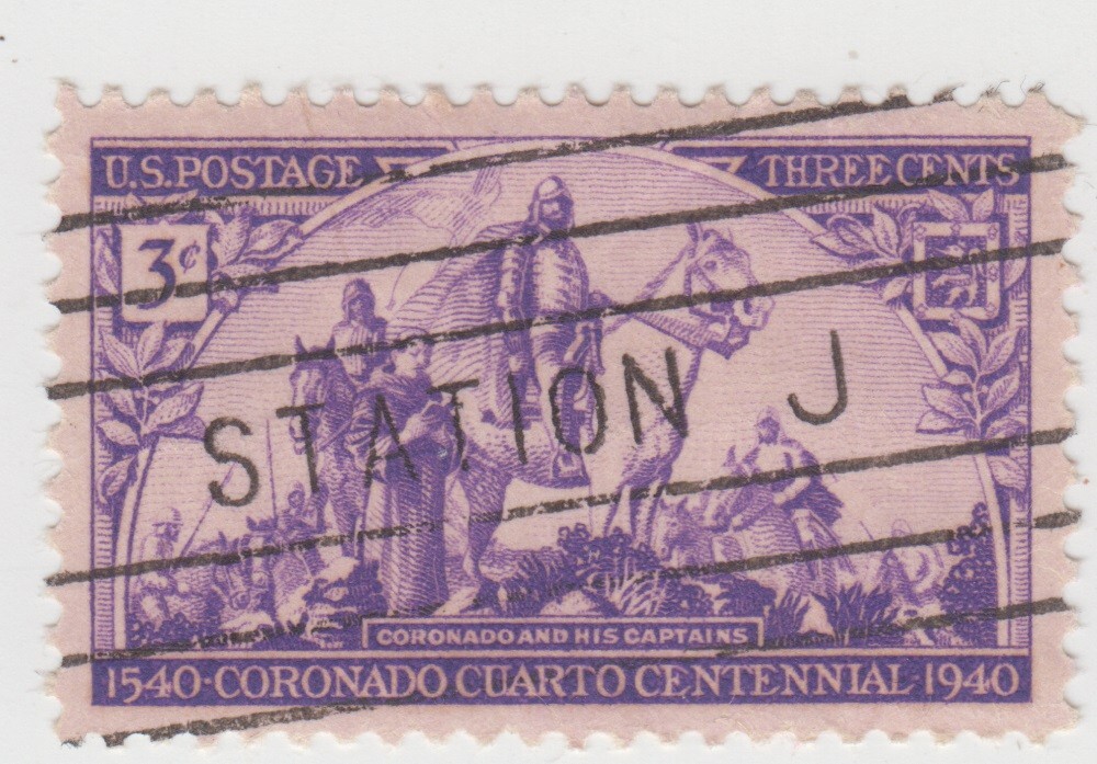 USA 1940. Coronado and his Captains 3c. Cancel “Station J” Sc 898
