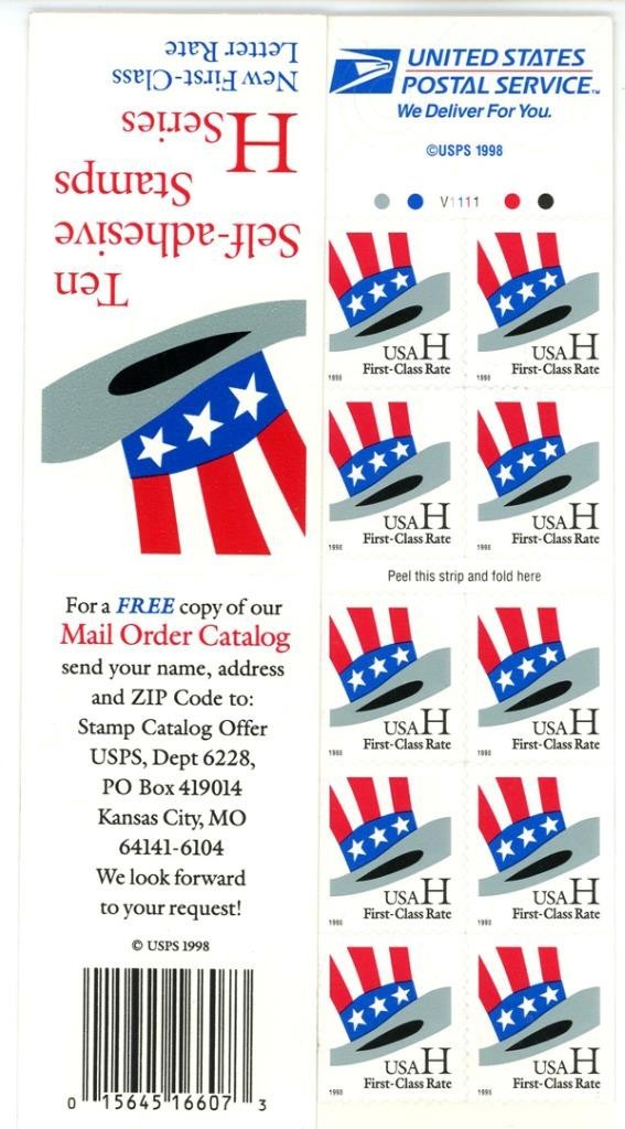 US SCOTT 3267a BOOKLET OF 10 UNCLE SAM RED WHITE AND BLUE HAT STAMPS 33 CENT MNH