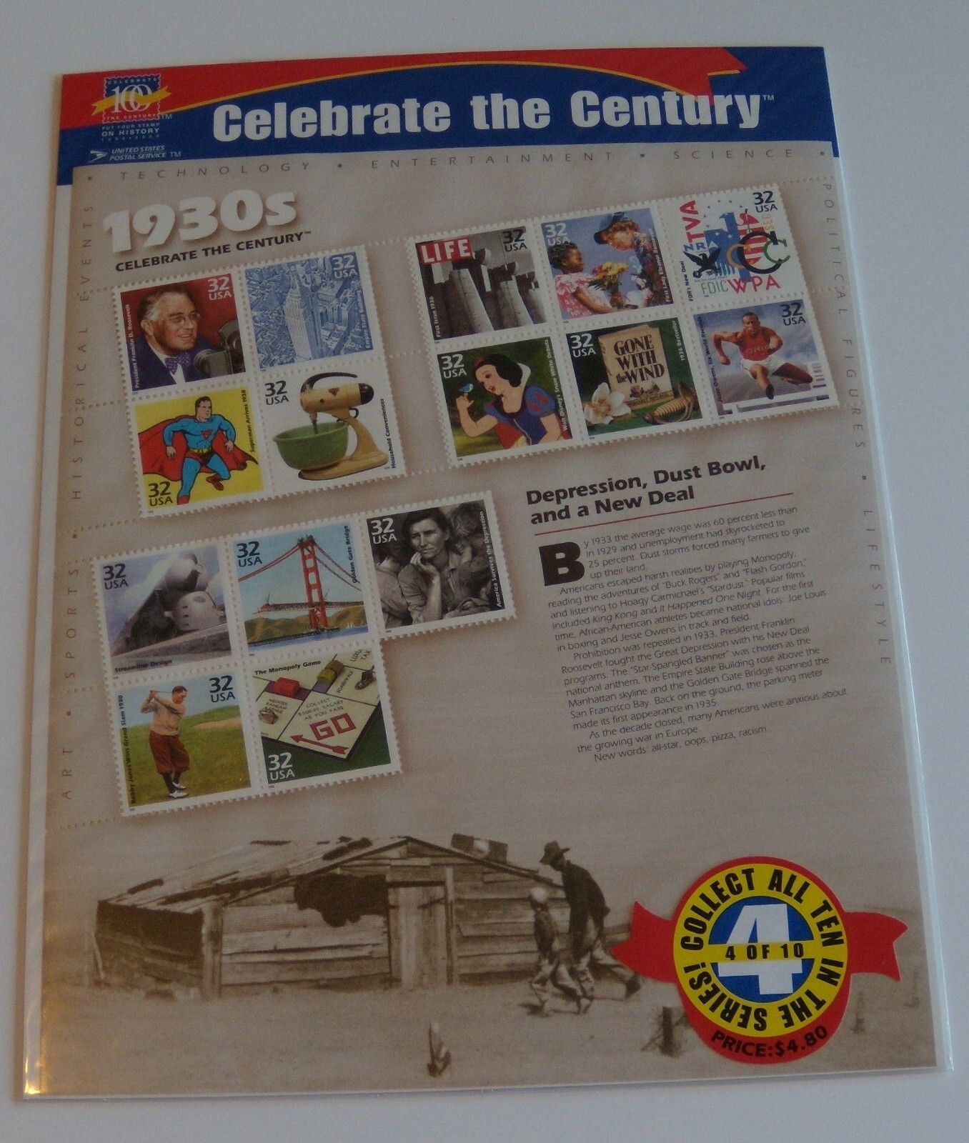 CELEBRATE THE CENTURY 1900-1990. Complete 10 Sheet Set US Stamps USA # 3182-3191
