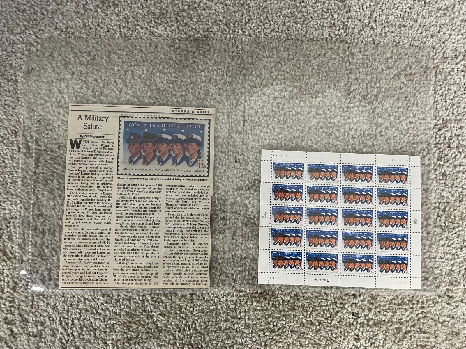 Vintage 1997 USPS Women in Military Service Postage Stamp 32 Cent Sheet of 20