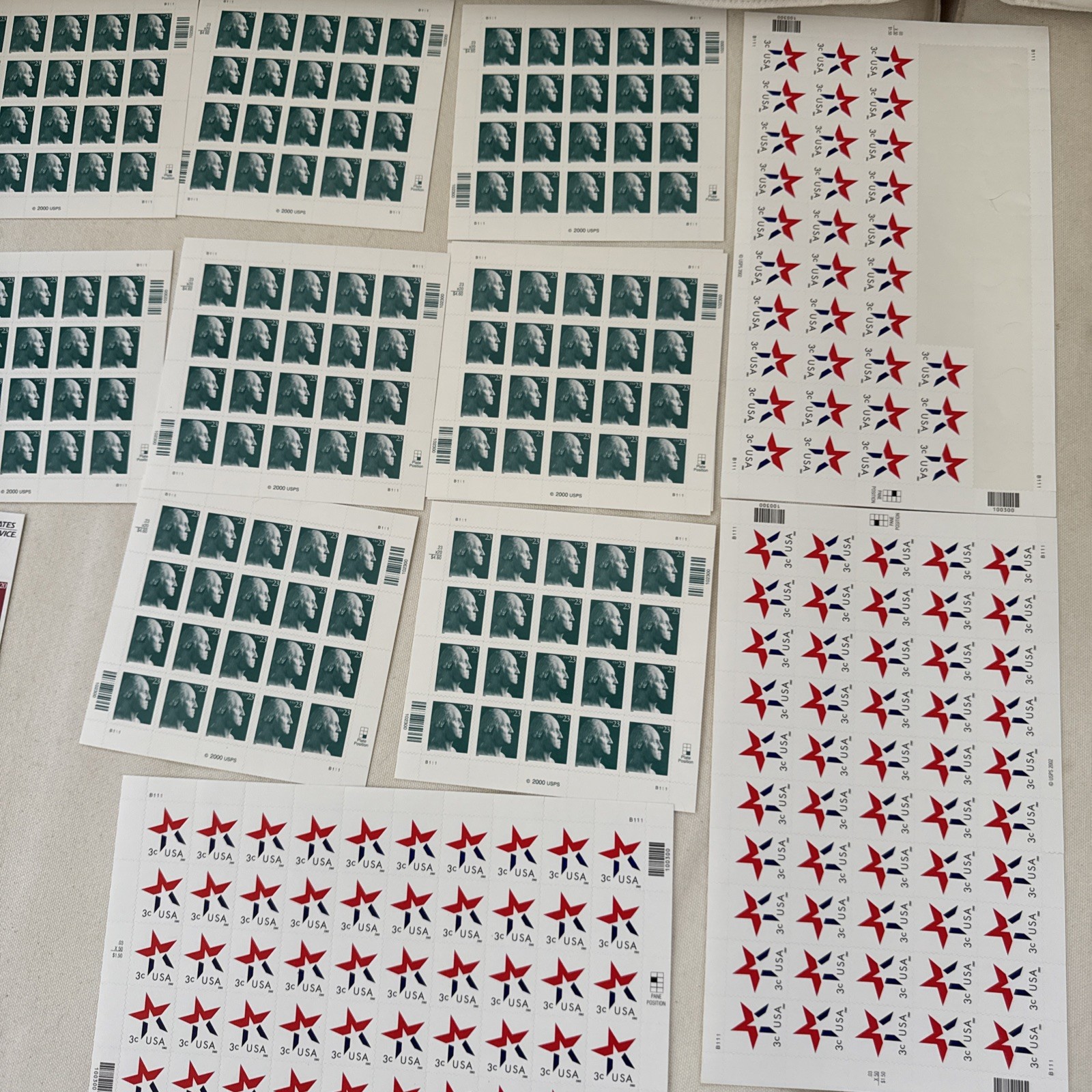 12 Sheets Assorted of Mixed Designs 23¢; 20c; 3c US Postage Stamps. FV $42