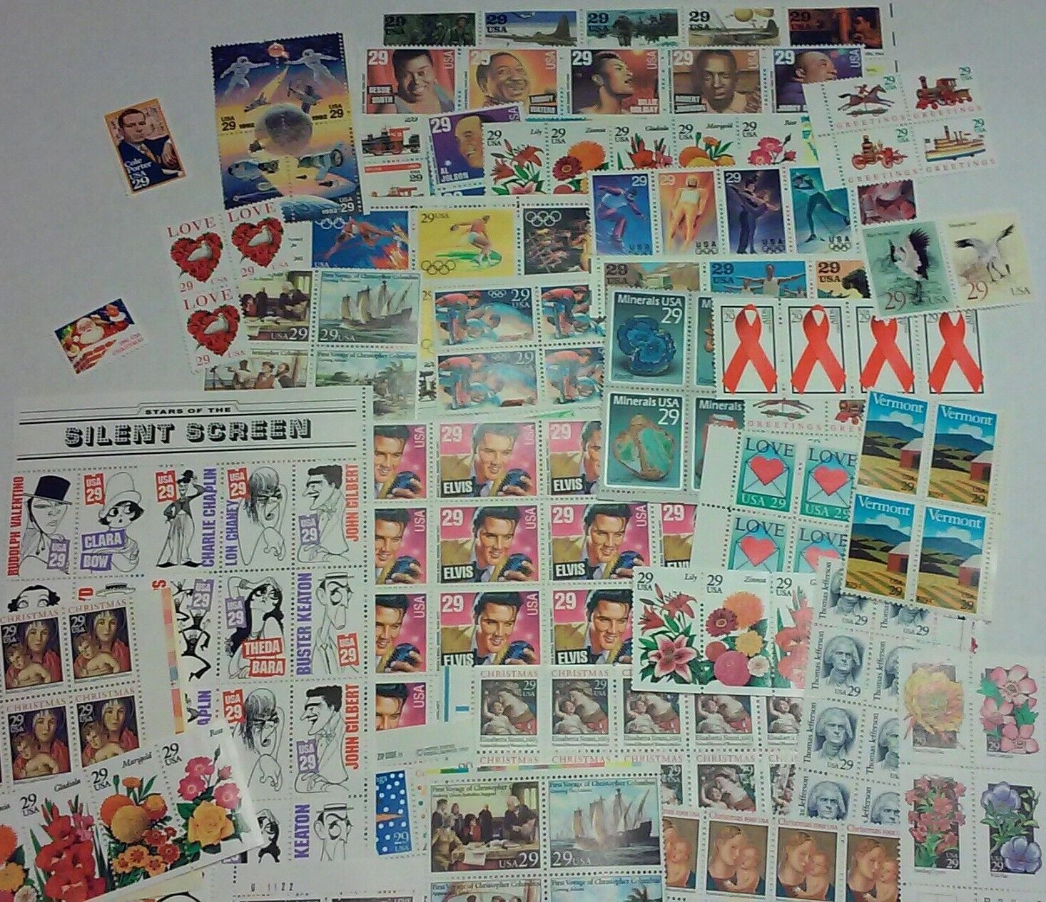 Unused 80 of Multiples, Strips & Singles of 29¢ US Postage Stamps, USA FV $23.20