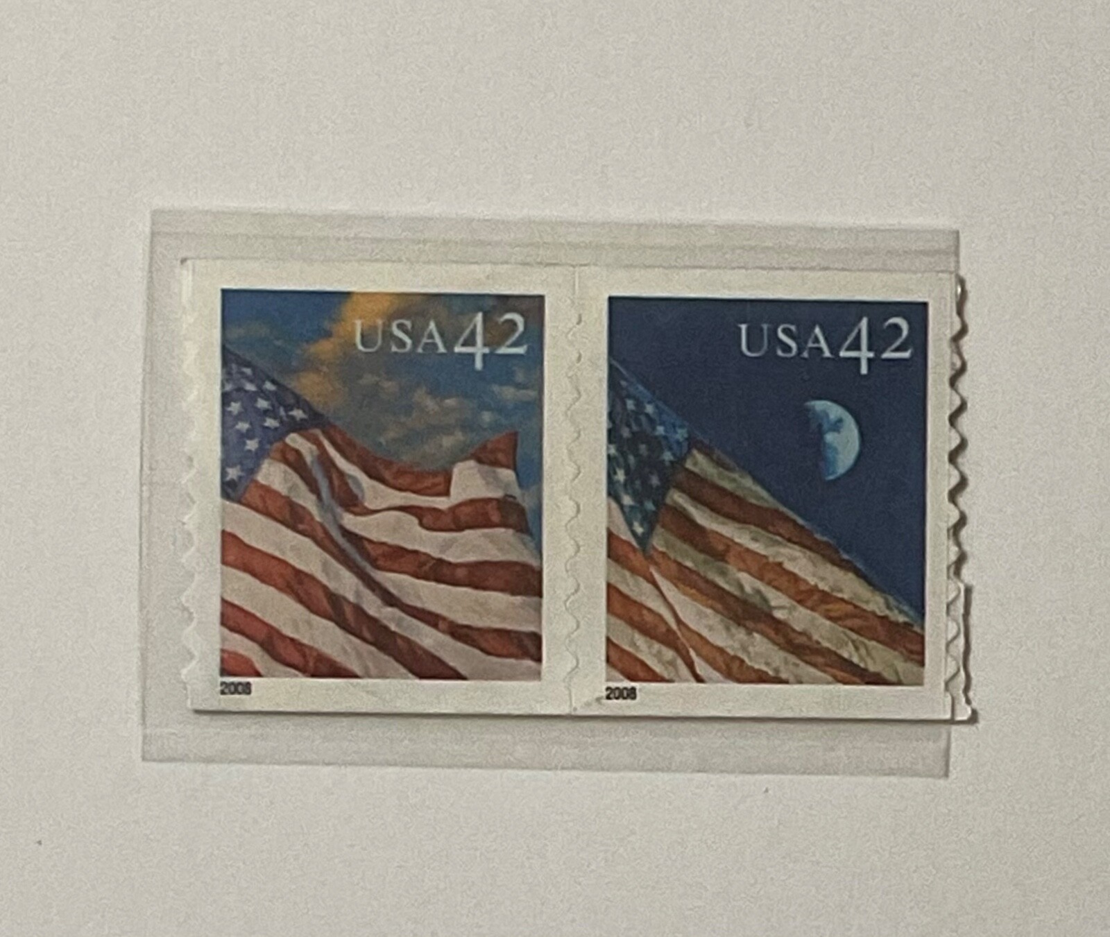 2 USA 42 cent American Flag 2008 stamps Scott 4240, and 4241