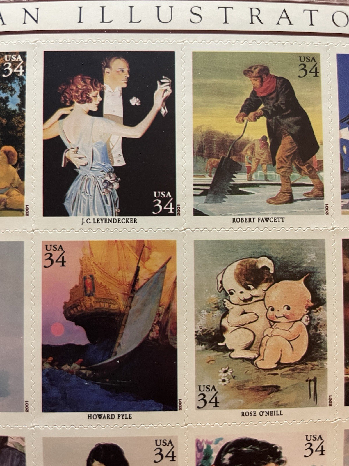 USA 34 Cent AMERICAN ILLUSTRATORS Postage Stamps, Full Sheet of 20