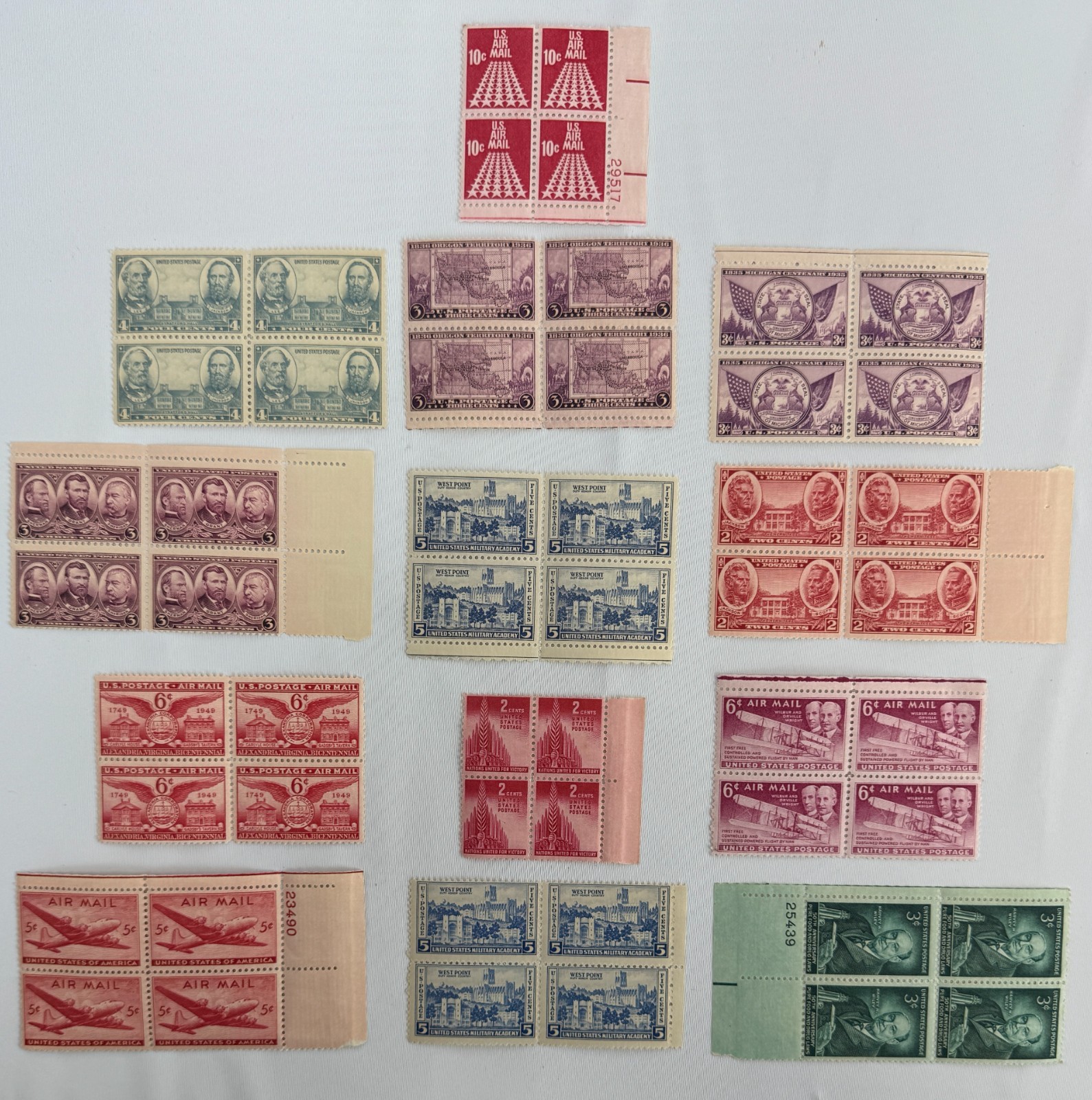 Vintage US Plate Block Collection 13 Plate Blocks 1935 to 1965 Air Mail