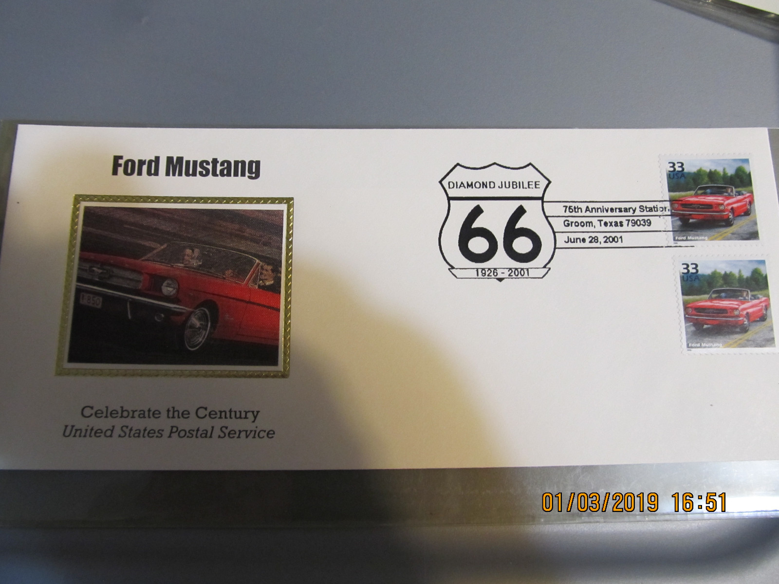 Ford Mustang USPS Diamond Jubilee 66 1926-2001 75th Anniversary Station Texas